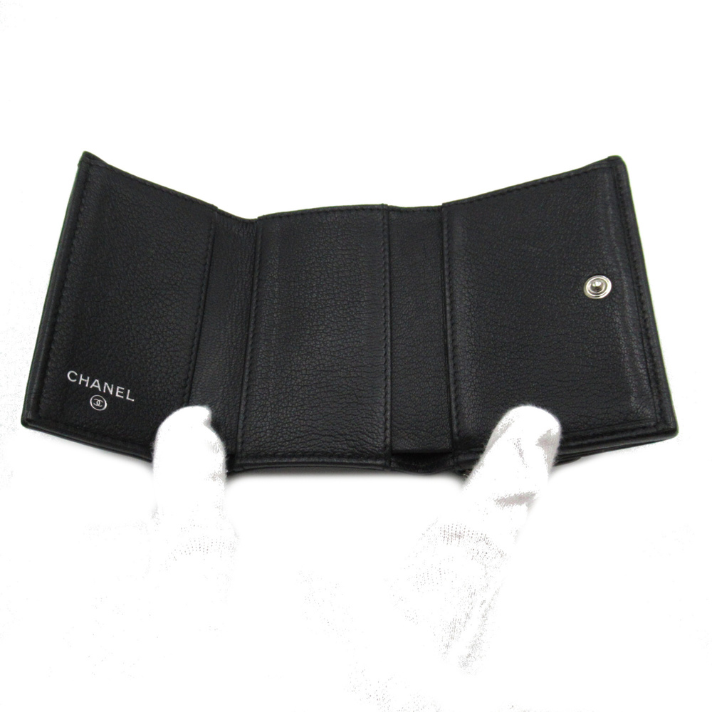 CHANEL Tri-fold Wallet Umbrella Print Black leather - Picture 6 of 10